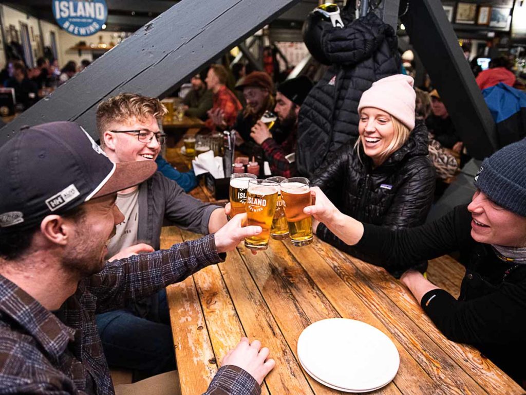 Friends having beers in Rossland.